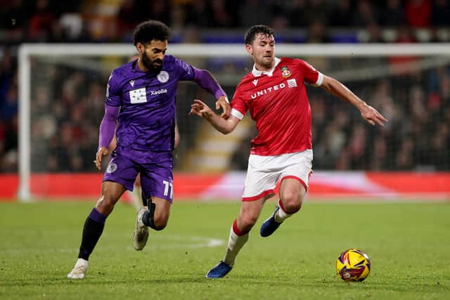 Thomas O'Connor (right) in action for Wrexham. (Photo by Carl Recine/Getty Images)