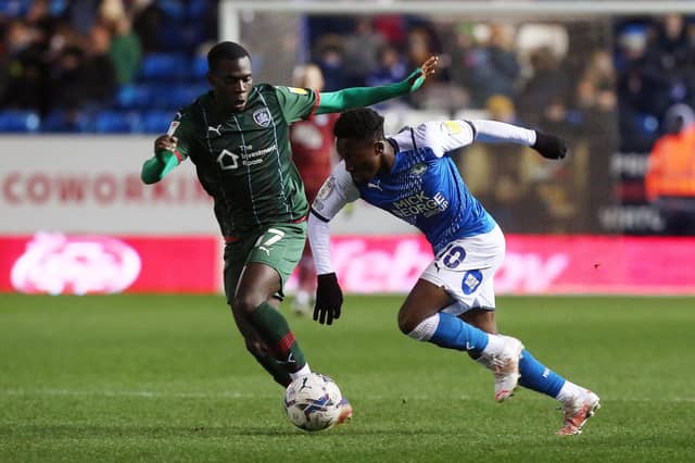 Siriki Dembele in action for Posh. Photo Joe Dent/theposh.com.