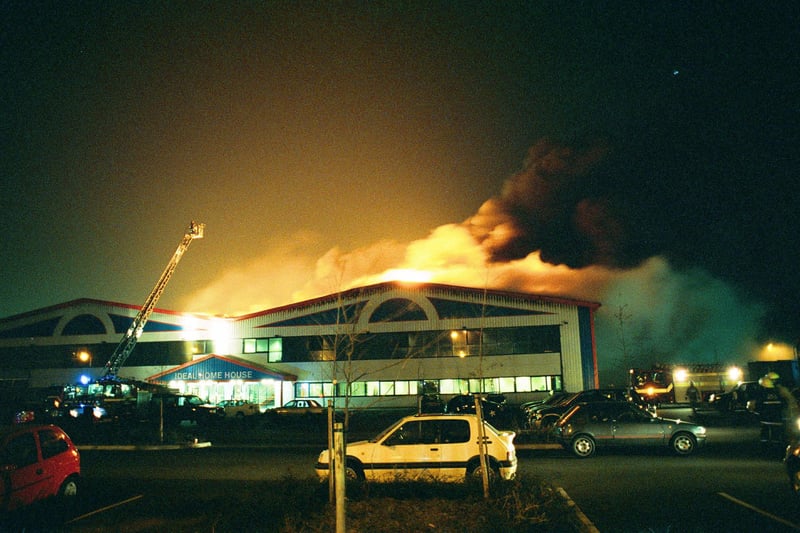 Fire at the premises of Ideal World in Peterborough in 2001