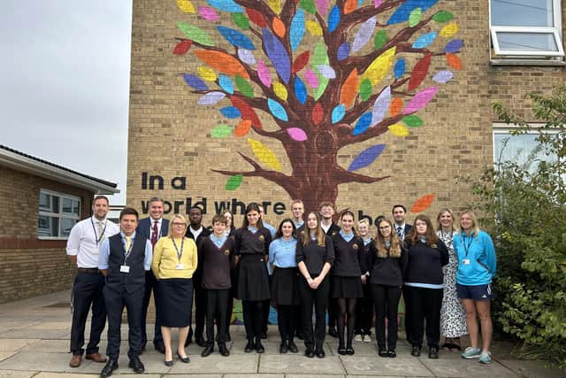 Staff and students at Sawtry Village Academy.