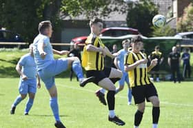 Action from Crowland Town (yellow) v Mouldton Harrox. Photo: David Lowndes.