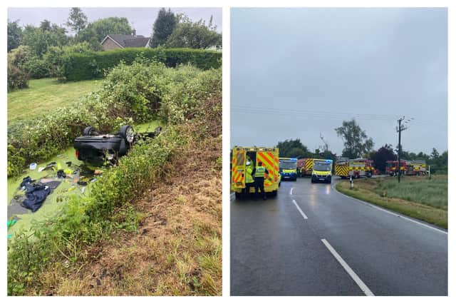 All of the drivers stopped by the BCH Road Policing Unit near Peterborough this week - including two adults and three children rescued from this overturned vehicle in Stanground.
