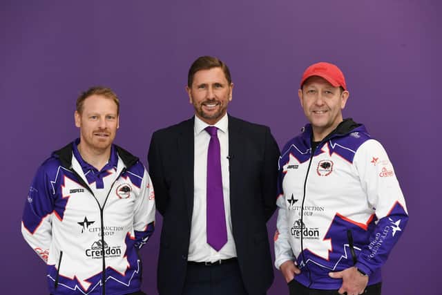 Carl Johnson (left) with Panthers' sponsor Michael Tomalin (centre) and team boss Rob Lyon.