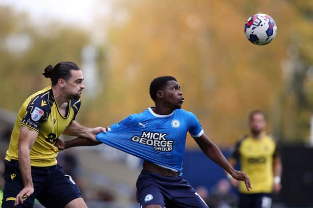 Kwame Poku in action for Posh at Oxford on Saturday. Photo: Joe Dent/theposh.com.