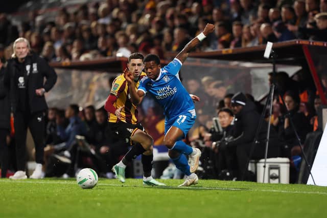 Owura Edwards in action for Posh at Bradford City. Photo Joe Dent/theposh.com