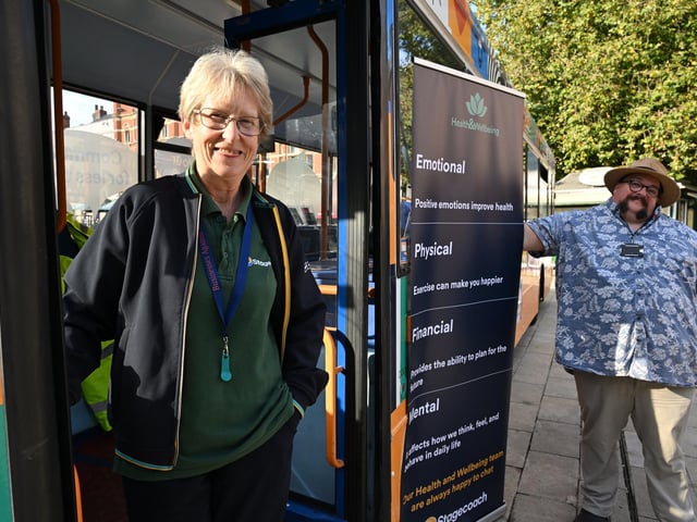 Celena Meeks and Stephen Kiely on the Wow Bus.
