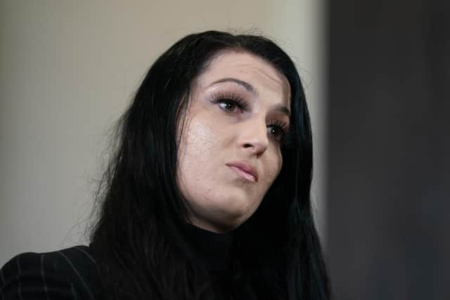 Rochelle Neave, the sister of murdered schoolboy Rikki Neave, speaks to the media at a hotel in the Midlands.