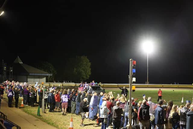 The Panthers fans salute their team after the last league meeting in speedway history at the East of England Arena...probably. Photo: Jeff Davies