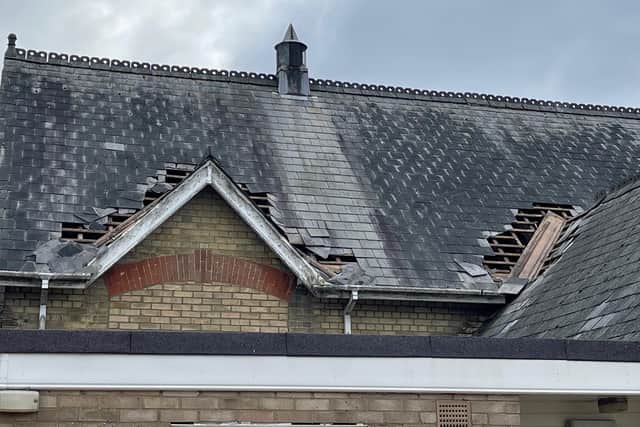 The roof of Murrow Village Hall after the theft.