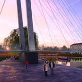 This image shows how the planned pedestrian bridge over the River Nene in Peterborough will appear once completed