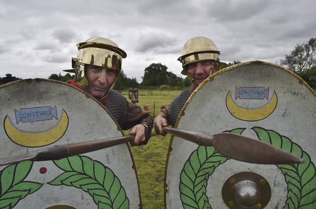 Roman re-enactors at Advance of the Romans, Flag Fen