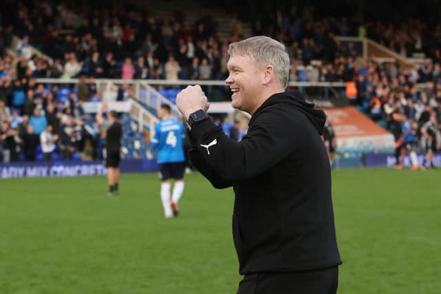 Grant McCann celebrates a Posh win against Cambridge United last season. Photo: Joe Dent/theposh.com.