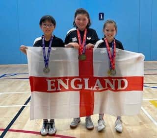 Successful Archway players from the Home International Championships, from left, Cindy Xiao, Amber Lemmon and Hannah Saunders.
