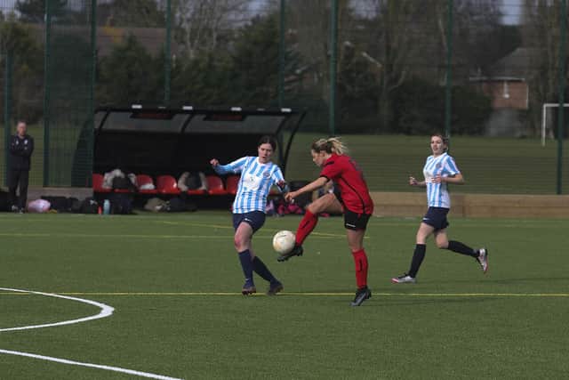 Katie Steward in action for Netherton against Cambourne. Photo Tim Symonds