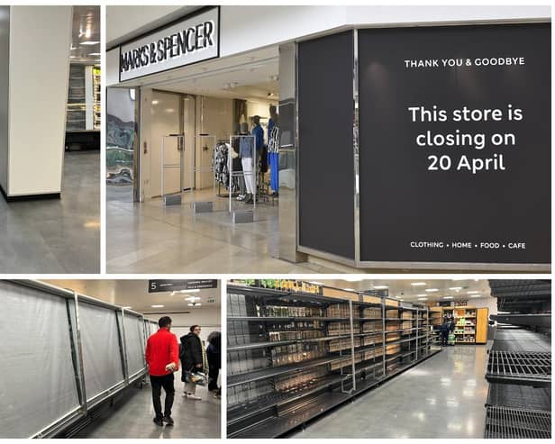 'Thank you and goodbye' says M&S as staff clear the shelves ahead of the permanent closure on Saturday of its store in Peterborough's Queensgate Shopping Centre