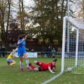 Tara Kirk scores for Posh against Boldmere St Michaels. Photo: Ruby Red Photography