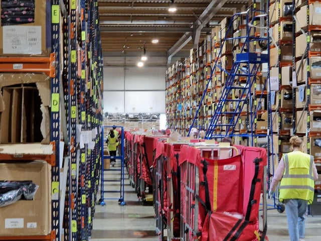 The interior of one of a growing number of warehouses operated by Yours Clothing in Orton Southgate, in Peterborough