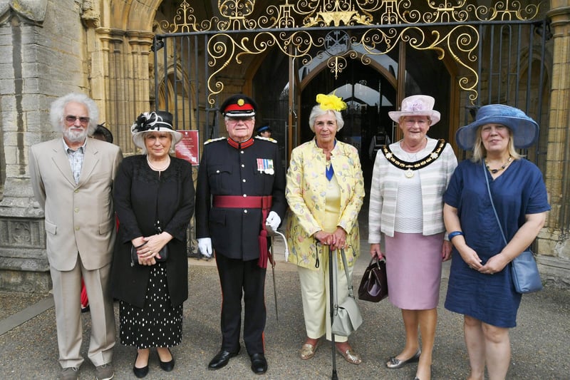 Attendees arrive at Peterborough Cathedral.