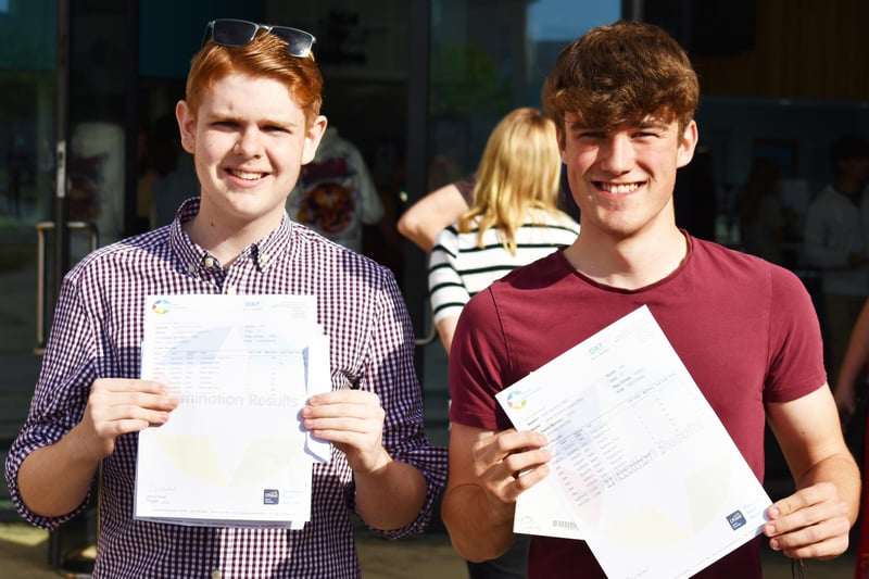 Jonathan and Olly. 
Olly achieved grade 9s in chemistry, maths and physics, and grade 8 in biology, English, geography, grade 7 in French English Literature and a Distinction in hospitality and catering.
