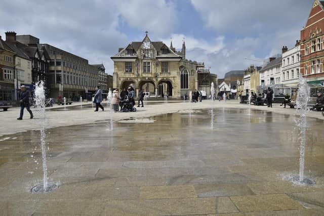 The fountains in Cathedral Square, Peterborough, which are due to be switch on for the summer next week.