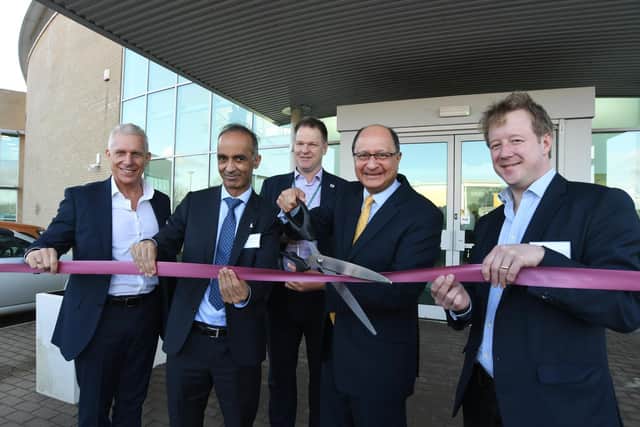 Opening of the new Allison Homes premises at Hampton. chief executive John Anderson with Peterborough City Council leader Cllr Mohammed Farooq, council chief executive Matt Gladstone, North West Cambridgeshire MP  Shailesh Vara and Peterborough MP Paul Bristow
