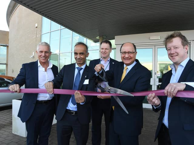 Opening of the new Allison Homes premises at Hampton. chief executive John Anderson with Peterborough City Council leader Cllr Mohammed Farooq, council chief executive Matt Gladstone, North West Cambridgeshire MP  Shailesh Vara and Peterborough MP Paul Bristow