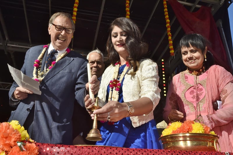 Mayor of Peterborough Alan Dowson and Mayoress Shabina Qayyum lighting the candles at the beginning of the opening ceremony