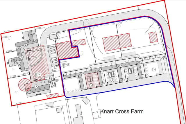 Knarr Cross Farm site plan. The area of the new homes is outlined in blue.