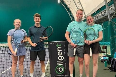 Mixed Open Double finalists, from the left, Fiona Frost, George Green, Thomas Blackburn and Rebekah Hatfield.