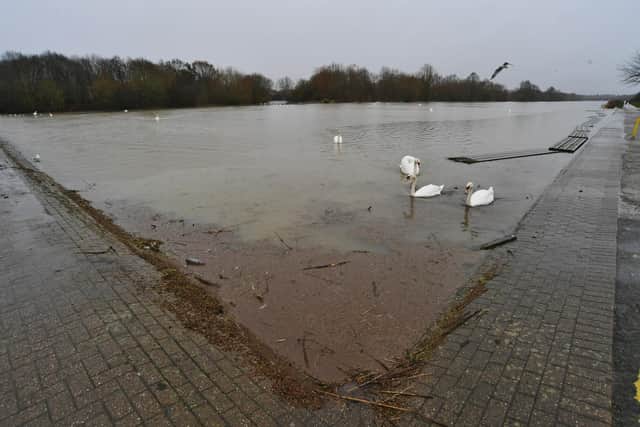 The rowing lake is full to the brim after heavy rain in the city