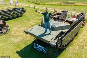 Farmer Daniel Abbot and the Crowland Buffalo, the Second World War tank which was the centrepiece of the Crowland and Thorney 1940s Weekend (image: Crowland Buffalo LVT Association)
