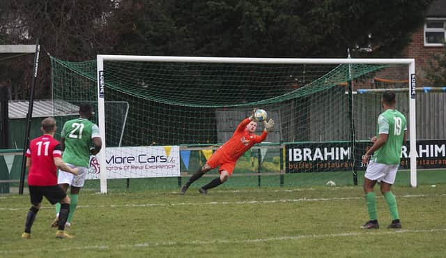 Action from FC Peterborough (green) v Tydd. Photo: Tim Symonds