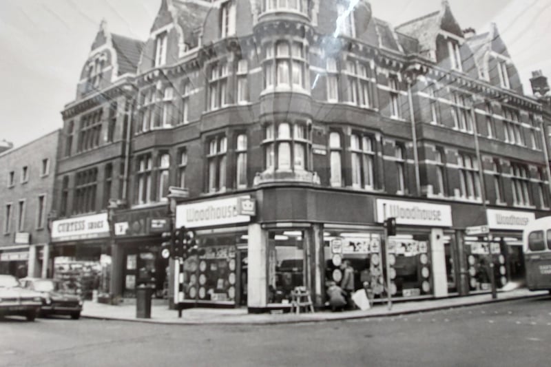 Westgate in 1976  at its junction with Long Causeway - the Woodhouse store is now a pawnbrokers