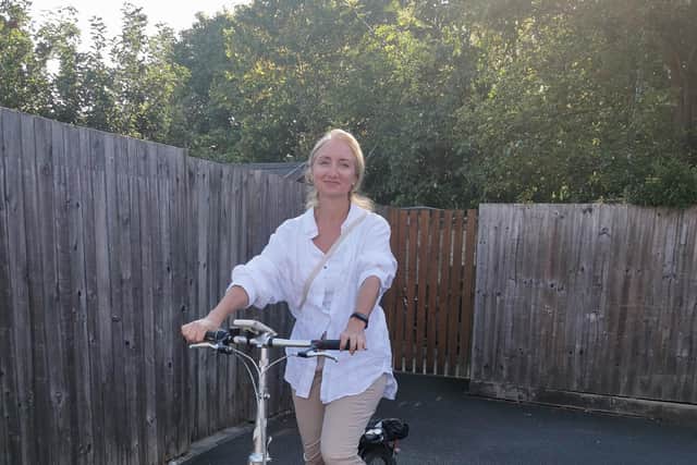 Oksana on her new bike