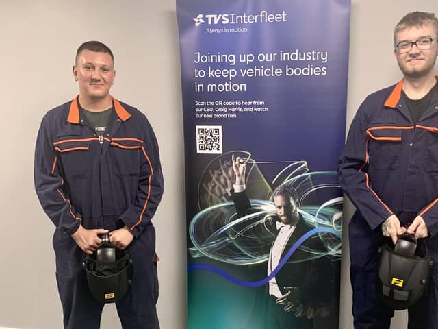 Oleg Lifanov and Luke Hackett who previously served as apprentices at TVS Interfleet, which is recruiting eight new trainees to start in September.