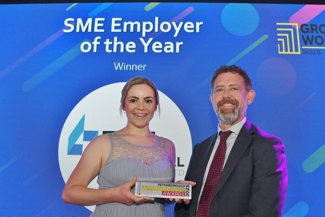 SME Apprentice Employer of the Year winner EML Electrical Contractors with sponsor Gareth Preece from Growth Works
