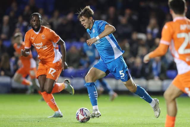 Oscar Wallin in action for Posh against Blackpool. Photo Joe Dent/theposh.com.