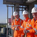 From left, North West Cambridgeshire MP Sam Carling, Peterborough MP Andrew Pakes and Peterborough City Council leader Dennis Jones at the Peterborough Compressor Station in Gasworks Road, Peterborough