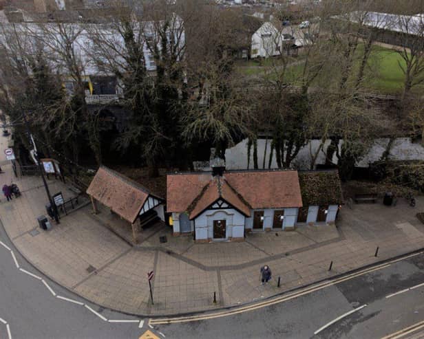 Aerial view of existing toilet block in March.