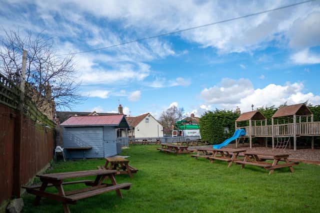 The pub garden.