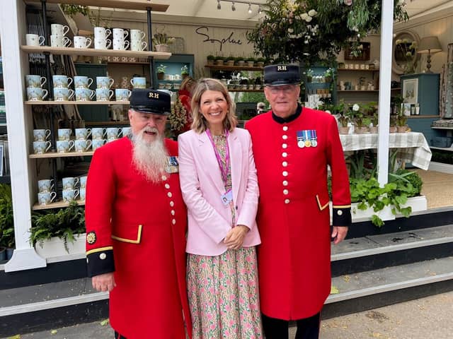 Designer Sophie Allport with Chelsea Pensioners during last year's Chelsea Flower Show.