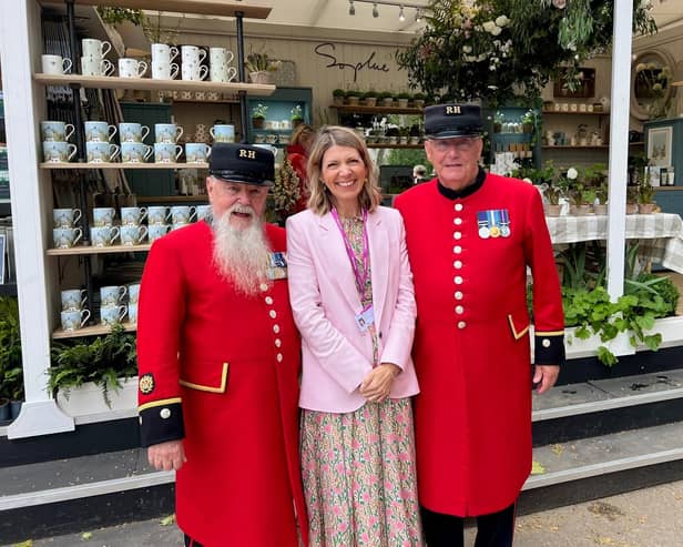 Designer Sophie Allport with Chelsea Pensioners during last year's Chelsea Flower Show.