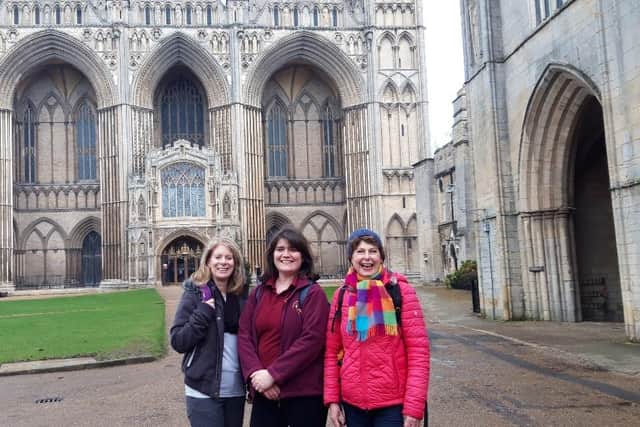 Faye Smith, right, with the Peterborough Cathedral team, planning the first Kyneburgha to Katharine Peterborough Pilgrimage.