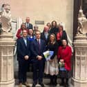 Helen and David Blythe alongside David Johnston MP, Under-secretary- of state for Education, Catherine Mckinnell, Shadow Minister for Schools and MPs including Jon Cruddas MP, Chair of the Allergy APPG, Sharon Hodgson MP, Chair of the School Food APPG, and Jim Shannon MP who tabled the debate.