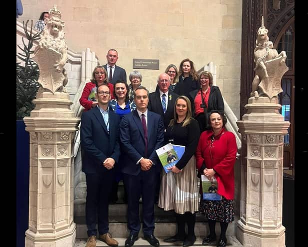 Helen and David Blythe alongside David Johnston MP, Under-secretary- of state for Education, Catherine Mckinnell, Shadow Minister for Schools and MPs including Jon Cruddas MP, Chair of the Allergy APPG, Sharon Hodgson MP, Chair of the School Food APPG, and Jim Shannon MP who tabled the debate.