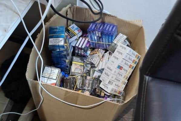 Counterfeit tobacco and vapes seized from Djema, Westlode Street, Spalding.
