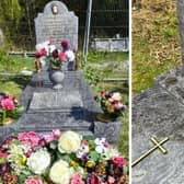 Statues were stolen from the graveside. Inset: Antonetta and mum Maria. Photos: Antonetta Kaye