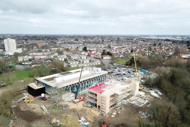 An aerial view of the Research and Development Centre in Peterborough under construction. Work is already underway to market the R&D hub to innovative businesses.