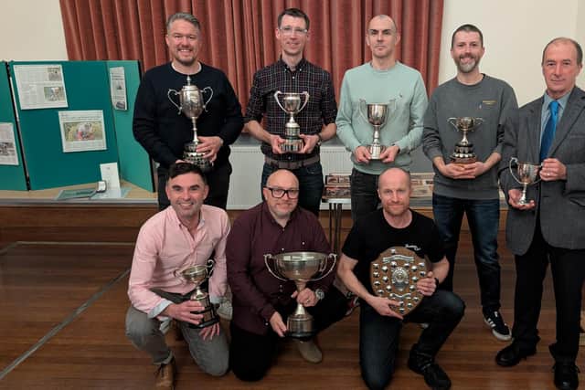 Peterborough Cycling Club prize winners, back row left to right, Mark Tomlinson, Paul Pardoe, Jamie Murray, Jack Eastman-Nye, David Yarham, front Matt Garfield, Loz Staples, and James Boardley.