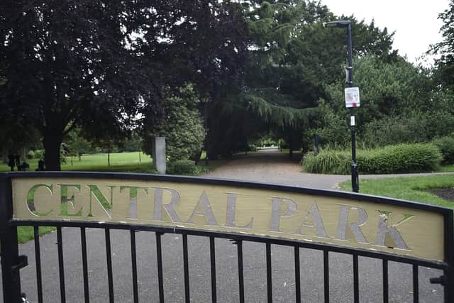 Central Park entrance. Youngsters have won funding to improve safety at the park